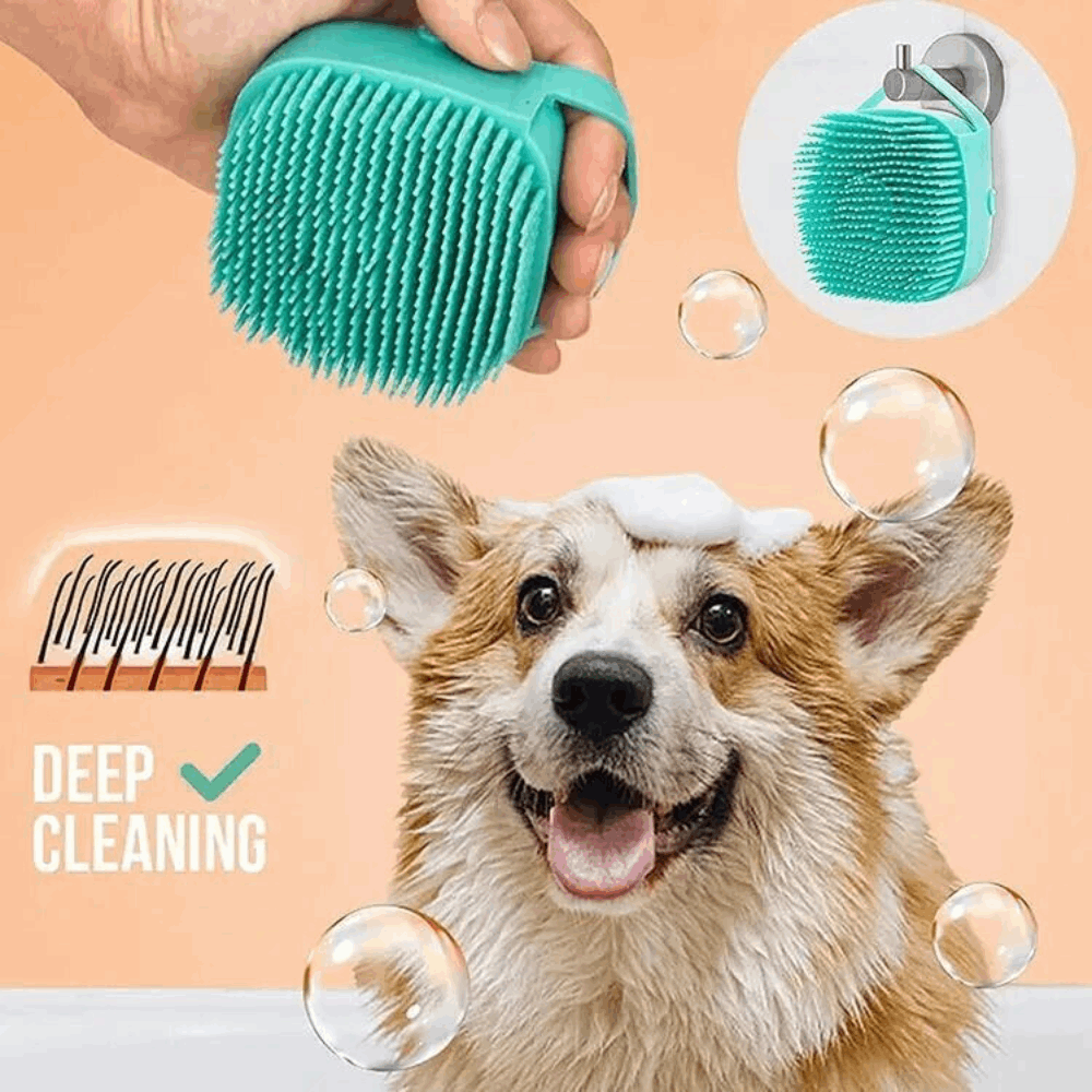 2 Pack - Pet Dog Cat Silicone Massage Bath Brush Scrubber Shampoo Dispenser