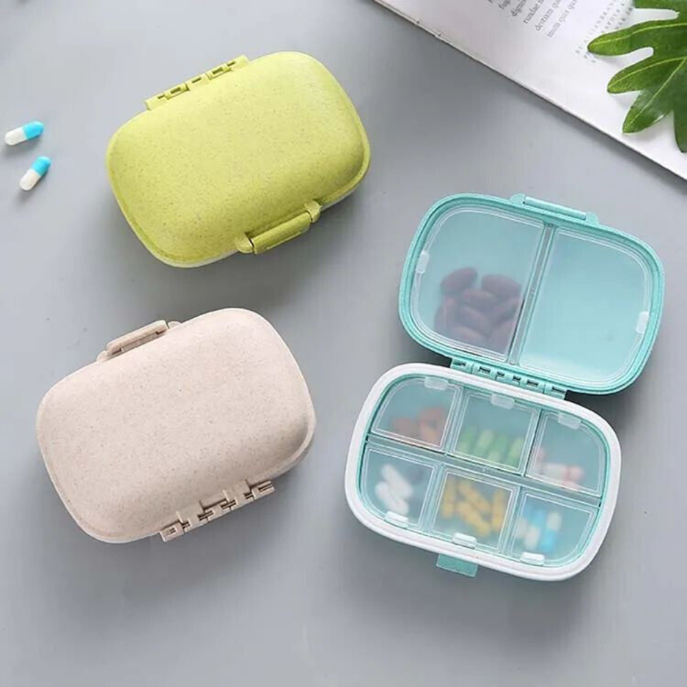 2 Pack - Travel Pill Box with 8 Compartments Container Box 8 colors