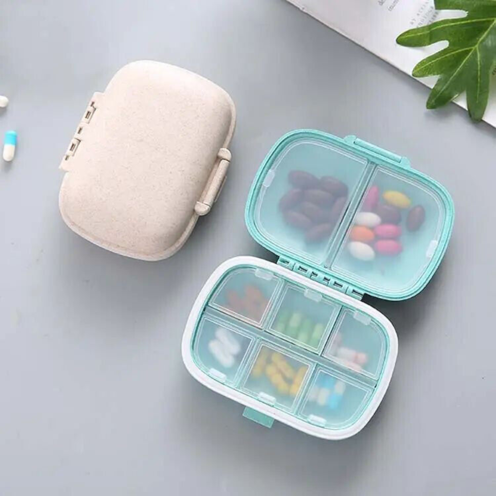 2 Pack - Travel Pill Box with 8 Compartments Container Box 8 colors