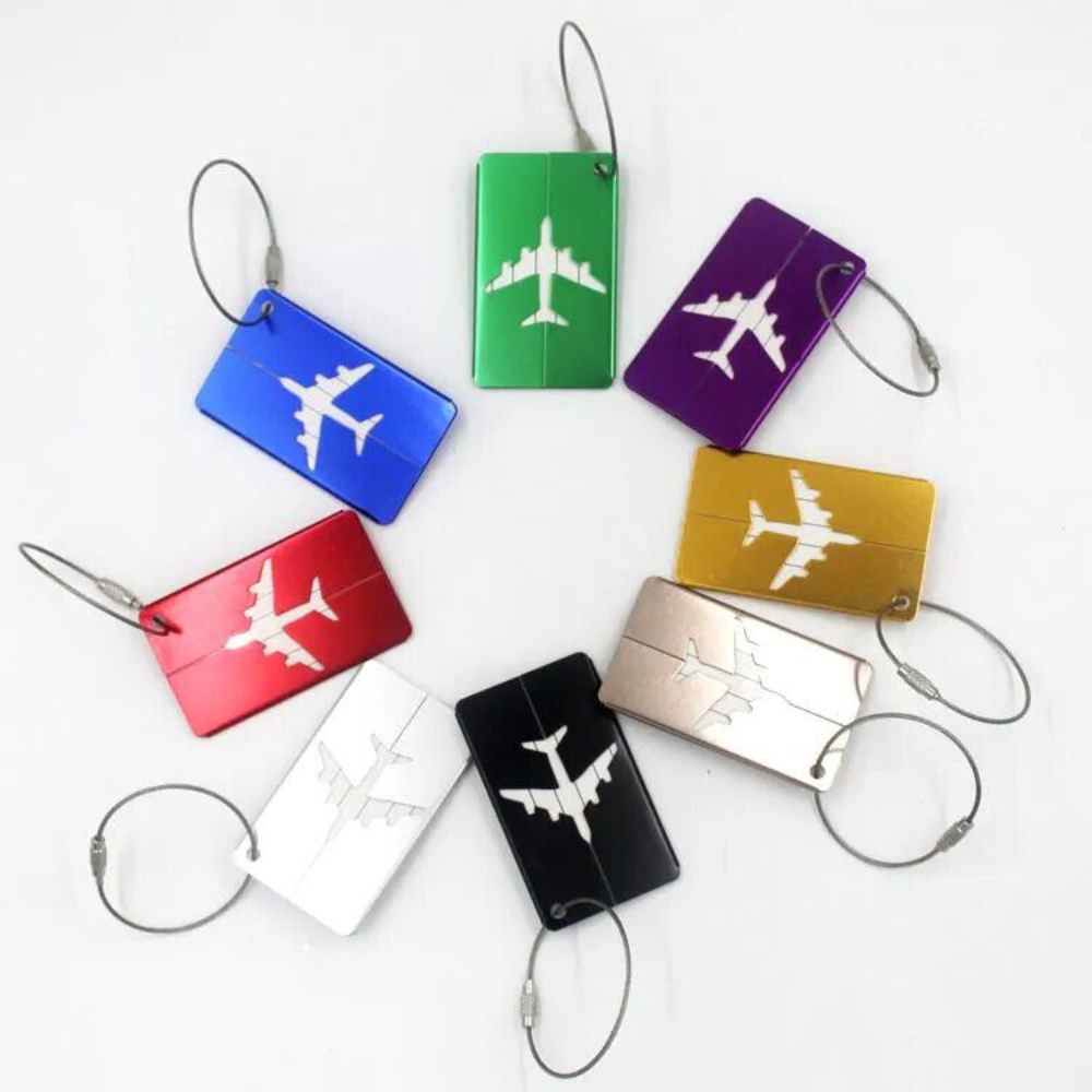 7 Metal Luggage Tag Air Plane Travel Tags Suitcase Label Aluminum set of 7 tags