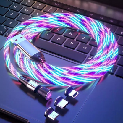 Luminous Flowing Light USB Type C Lightening Magnetic Data Cable for Apple/Android