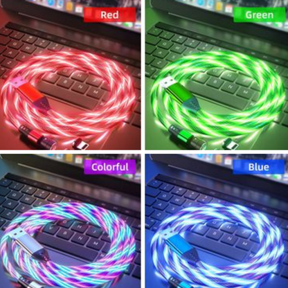 Luminous Flowing Light USB Type C Lightening Magnetic Data Cable for Apple/Android