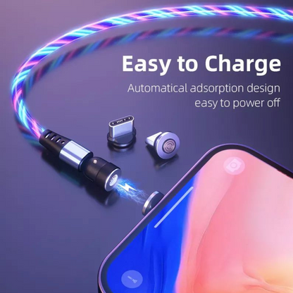 Luminous Flowing Light USB Type C Lightening Magnetic Data Cable for Apple/Android