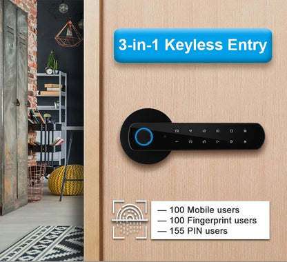 WiFi Smart Keyless Door Lock W/Biometric or fingerprint door handle Digital